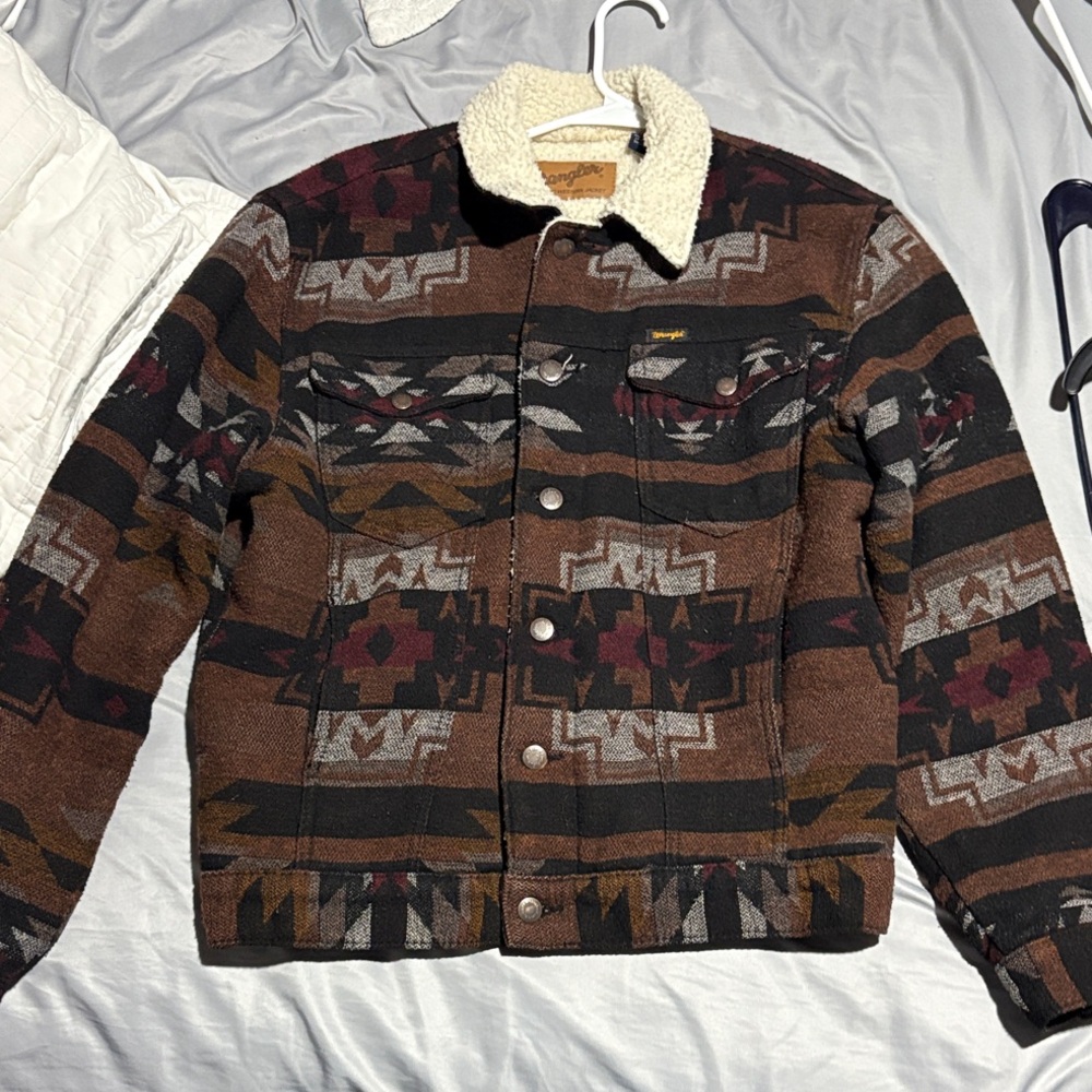 Wrangler Men's Brown Patterned Jacket with Shearling Collar